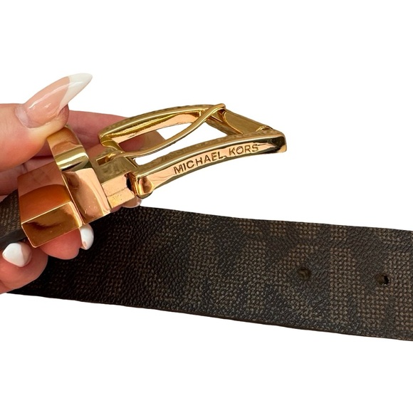 Michael Kors Brown Monogram Belt with Gold Buckle - Size L - Picture 3 of 7